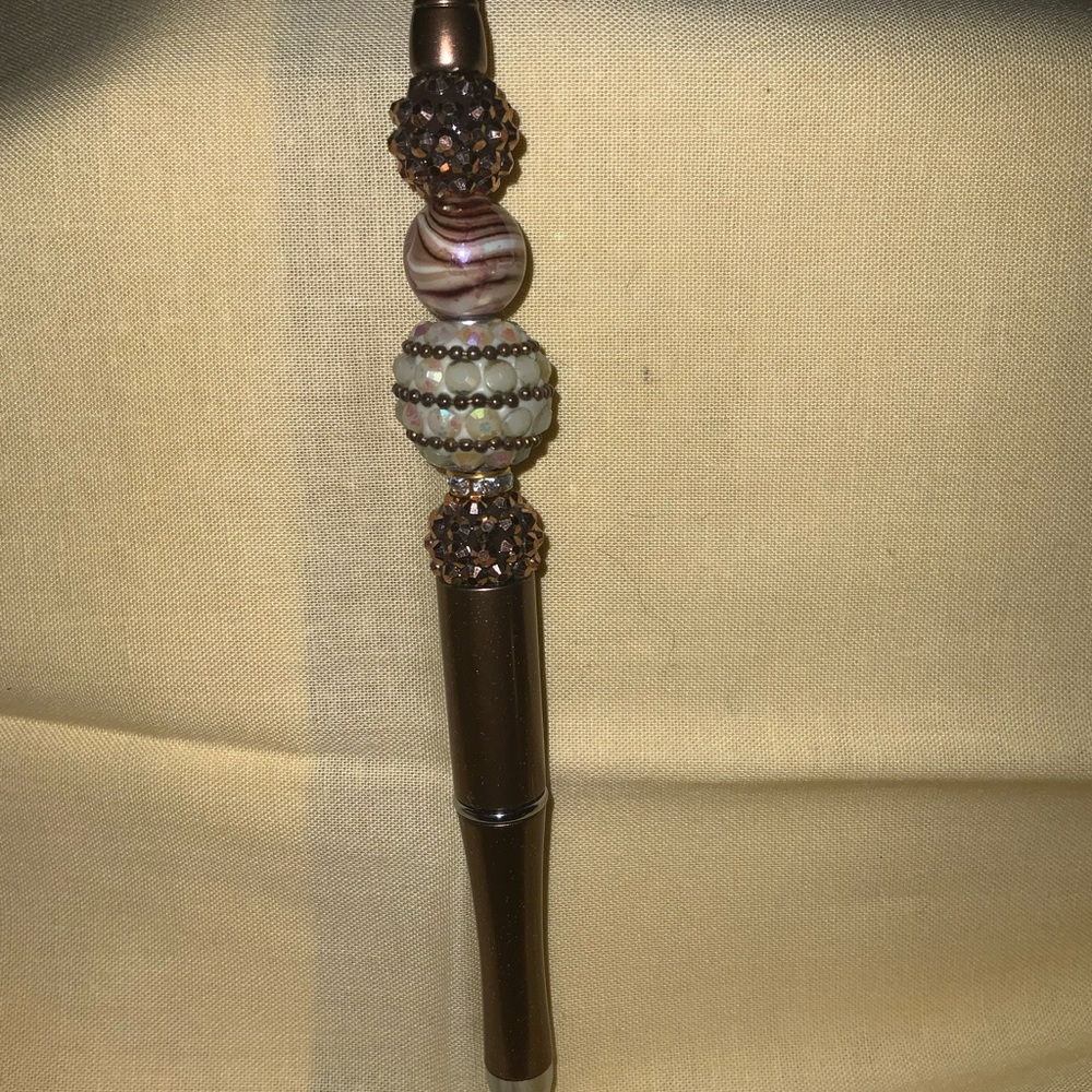 Elegant Beaded Pen with Brown Accents